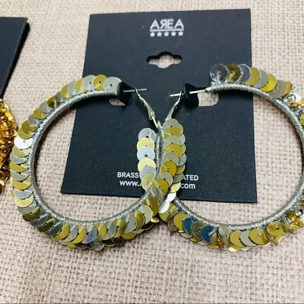 Area‎ Gold and Silver Sequin Hoops 2 pair
